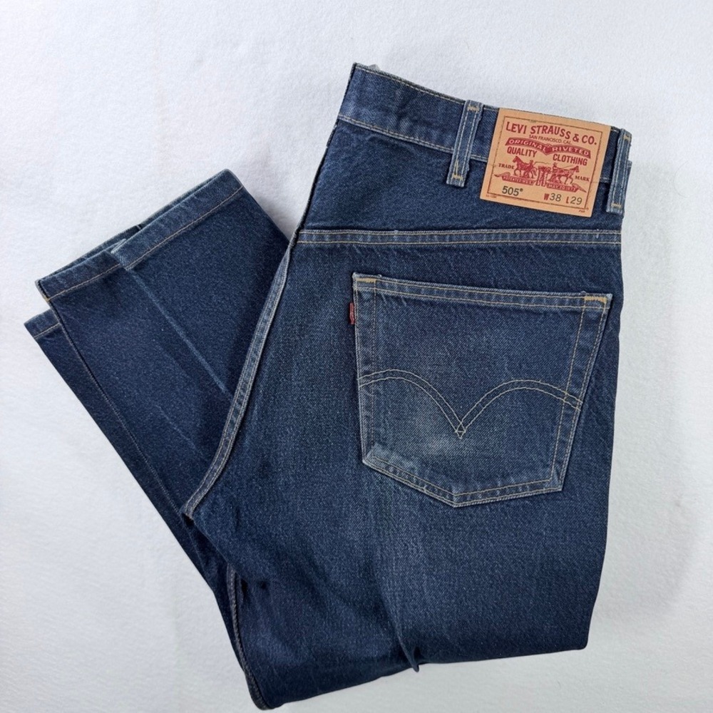 Levi's 505 Regular Fit Jeans Men's 38x29 Dark Wash Straight Leg Starched Denim